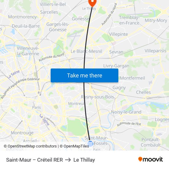 Saint-Maur – Créteil RER to Le Thillay map