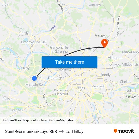 Saint-Germain-En-Laye RER to Le Thillay map