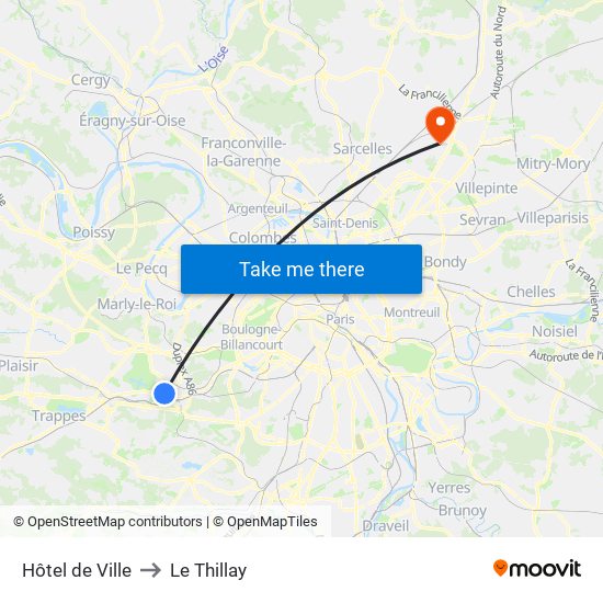 Hôtel de Ville to Le Thillay map