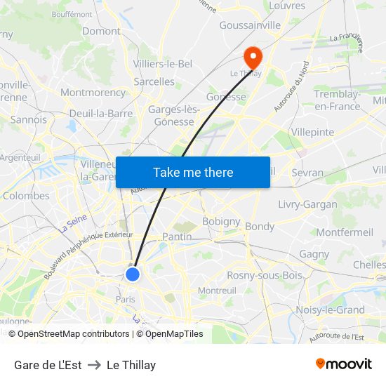 Gare de L'Est to Le Thillay map