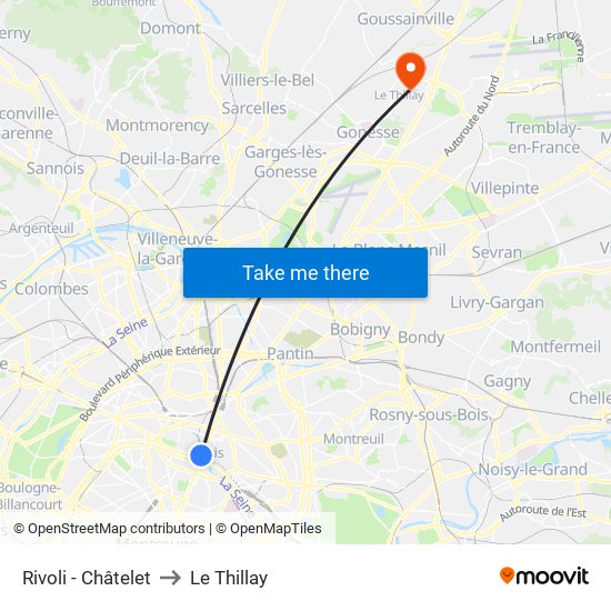 Rivoli - Châtelet to Le Thillay map