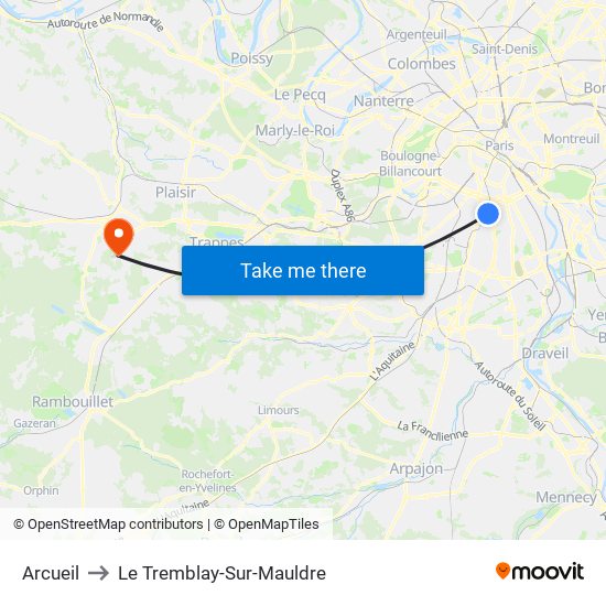 Arcueil to Le Tremblay-Sur-Mauldre map