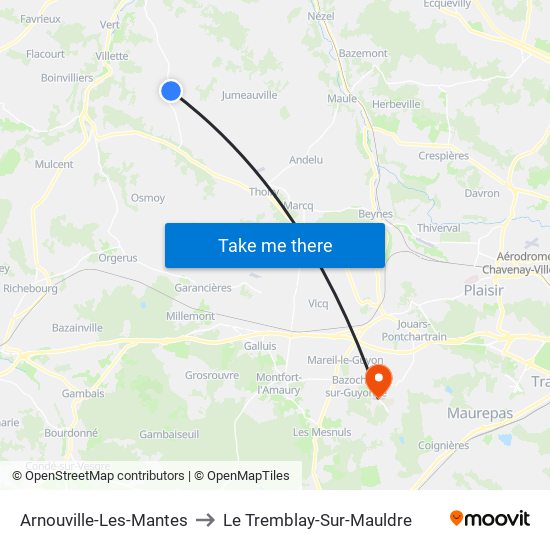 Arnouville-Les-Mantes to Le Tremblay-Sur-Mauldre map