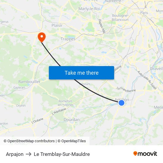 Arpajon to Le Tremblay-Sur-Mauldre map