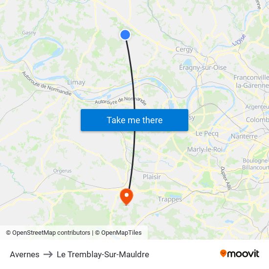 Avernes to Le Tremblay-Sur-Mauldre map
