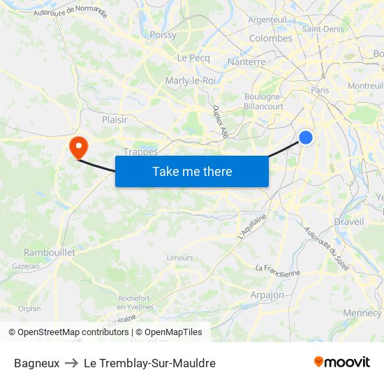 Bagneux to Le Tremblay-Sur-Mauldre map