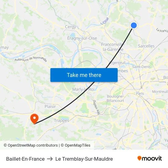 Baillet-En-France to Le Tremblay-Sur-Mauldre map