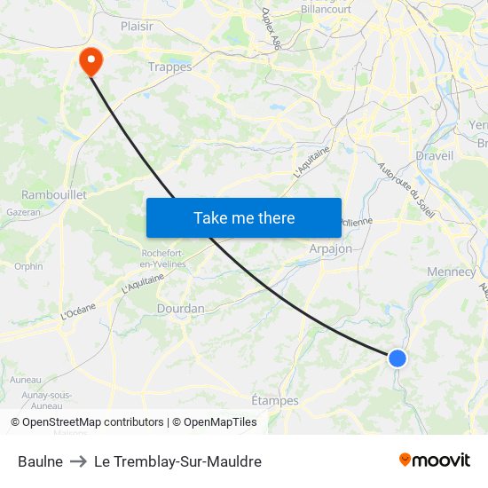 Baulne to Le Tremblay-Sur-Mauldre map