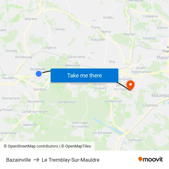 Bazainville to Le Tremblay-Sur-Mauldre map
