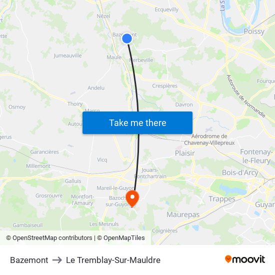 Bazemont to Le Tremblay-Sur-Mauldre map