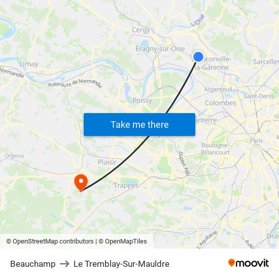 Beauchamp to Le Tremblay-Sur-Mauldre map