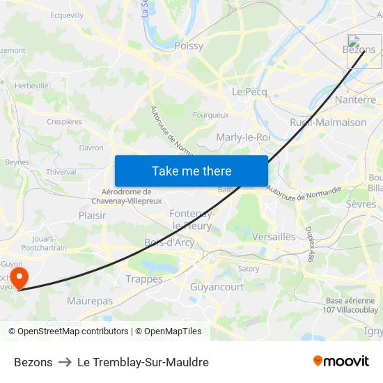 Bezons to Le Tremblay-Sur-Mauldre map