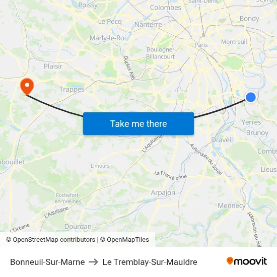 Bonneuil-Sur-Marne to Le Tremblay-Sur-Mauldre map