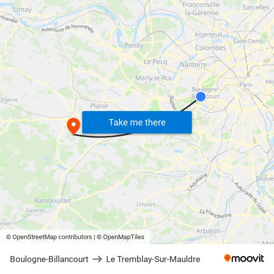 Boulogne-Billancourt to Le Tremblay-Sur-Mauldre map