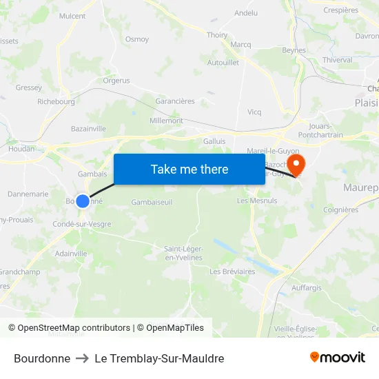 Bourdonne to Le Tremblay-Sur-Mauldre map