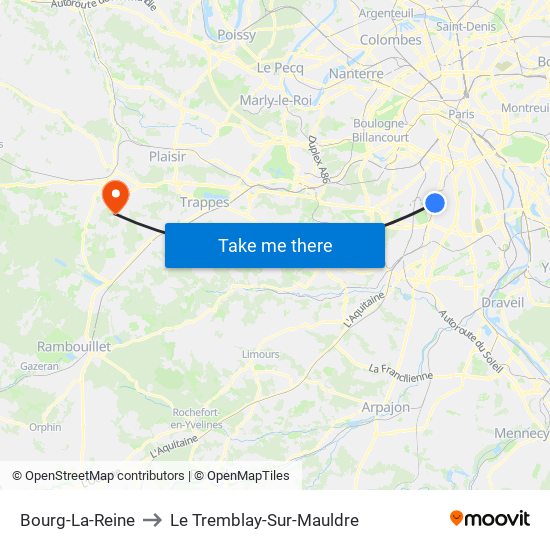 Bourg-La-Reine to Le Tremblay-Sur-Mauldre map