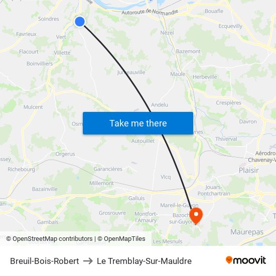 Breuil-Bois-Robert to Le Tremblay-Sur-Mauldre map