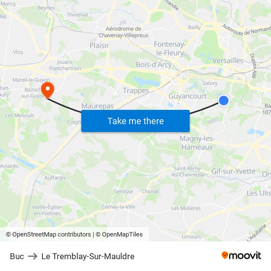 Buc to Le Tremblay-Sur-Mauldre map