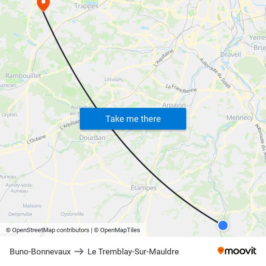 Buno-Bonnevaux to Le Tremblay-Sur-Mauldre map