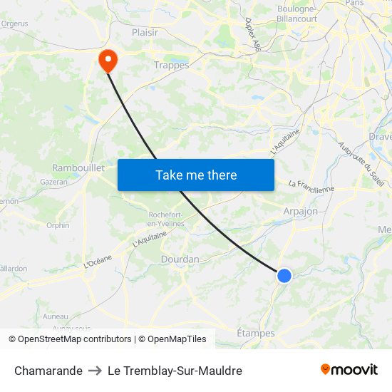 Chamarande to Le Tremblay-Sur-Mauldre map