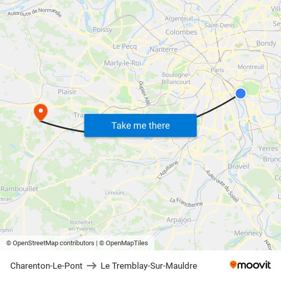 Charenton-Le-Pont to Le Tremblay-Sur-Mauldre map