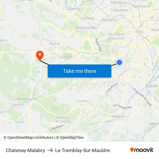 Chatenay-Malabry to Le Tremblay-Sur-Mauldre map