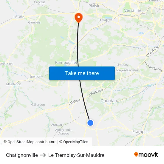 Chatignonville to Le Tremblay-Sur-Mauldre map