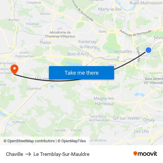 Chaville to Le Tremblay-Sur-Mauldre map