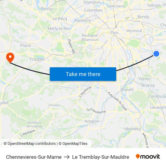Chennevieres-Sur-Marne to Le Tremblay-Sur-Mauldre map