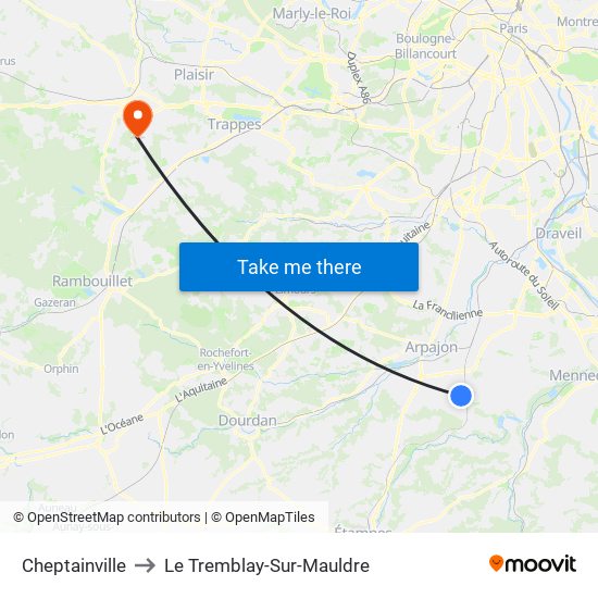 Cheptainville to Le Tremblay-Sur-Mauldre map