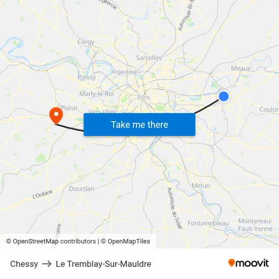 Chessy to Le Tremblay-Sur-Mauldre map