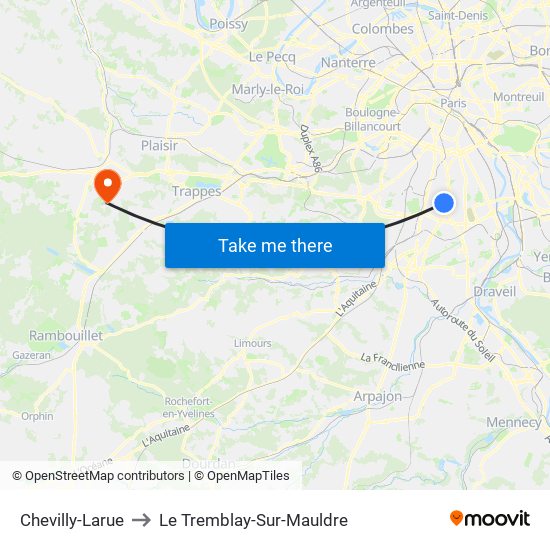 Chevilly-Larue to Le Tremblay-Sur-Mauldre map
