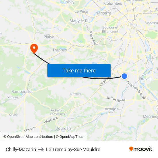 Chilly-Mazarin to Le Tremblay-Sur-Mauldre map