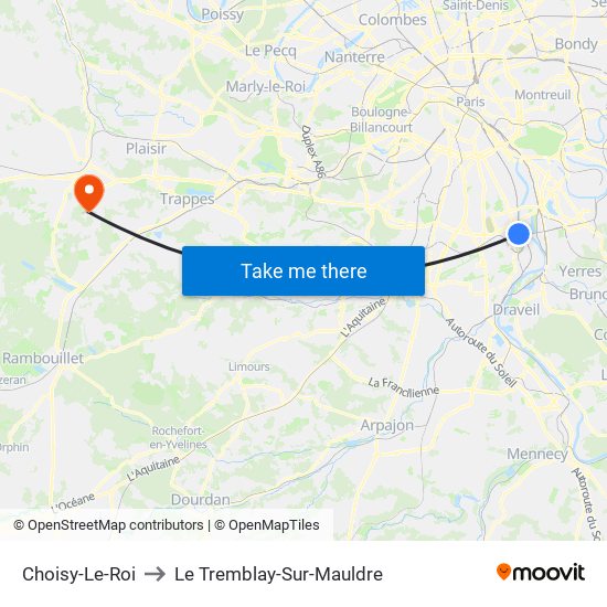 Choisy-Le-Roi to Le Tremblay-Sur-Mauldre map