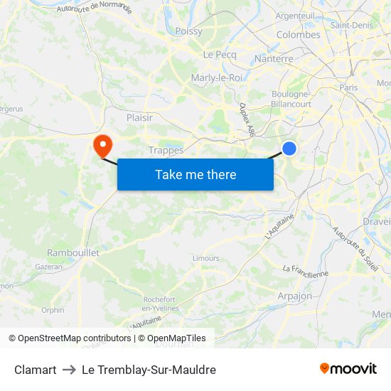 Clamart to Le Tremblay-Sur-Mauldre map