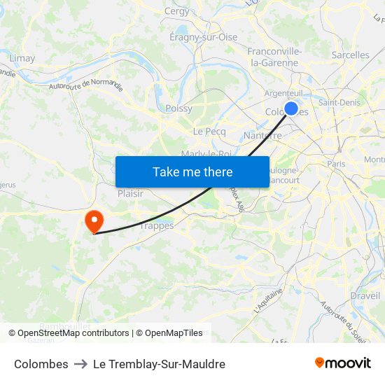 Colombes to Le Tremblay-Sur-Mauldre map