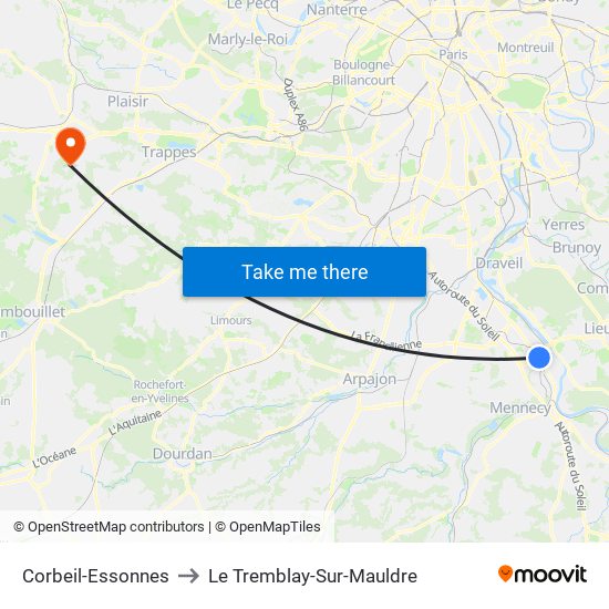 Corbeil-Essonnes to Le Tremblay-Sur-Mauldre map