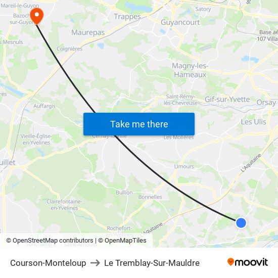 Courson-Monteloup to Le Tremblay-Sur-Mauldre map