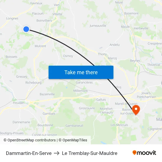Dammartin-En-Serve to Le Tremblay-Sur-Mauldre map