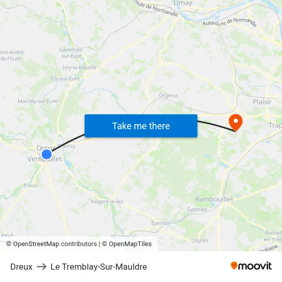 Dreux to Le Tremblay-Sur-Mauldre map