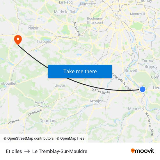 Etiolles to Le Tremblay-Sur-Mauldre map