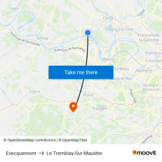 Evecquemont to Le Tremblay-Sur-Mauldre map