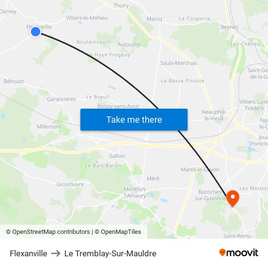 Flexanville to Le Tremblay-Sur-Mauldre map