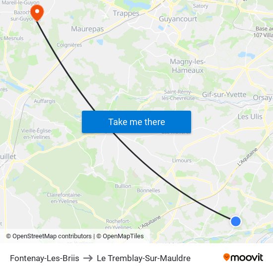 Fontenay-Les-Briis to Le Tremblay-Sur-Mauldre map