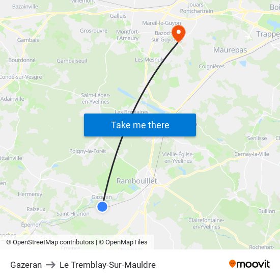 Gazeran to Le Tremblay-Sur-Mauldre map