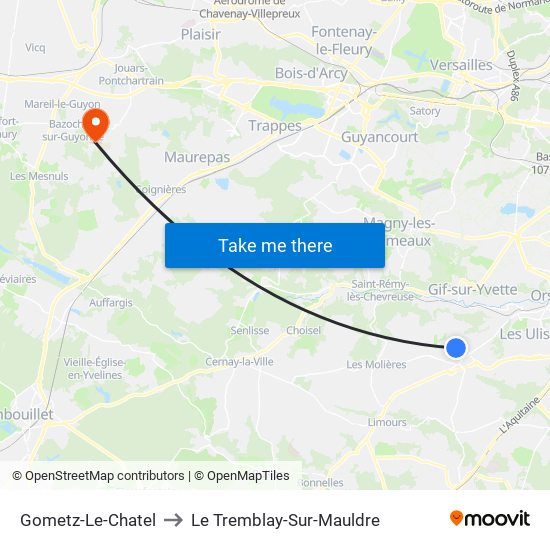 Gometz-Le-Chatel to Le Tremblay-Sur-Mauldre map