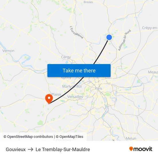 Gouvieux to Le Tremblay-Sur-Mauldre map