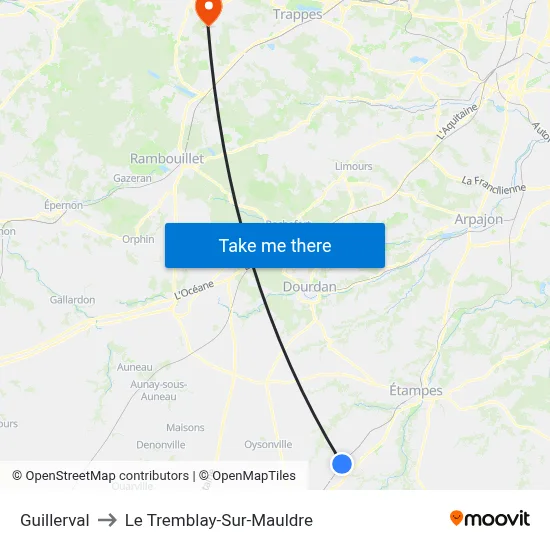 Guillerval to Le Tremblay-Sur-Mauldre map