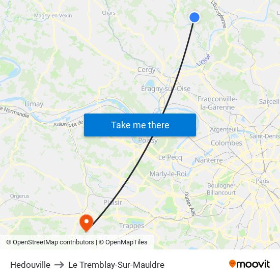 Hedouville to Le Tremblay-Sur-Mauldre map