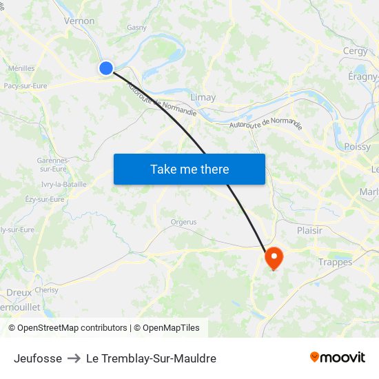 Jeufosse to Le Tremblay-Sur-Mauldre map